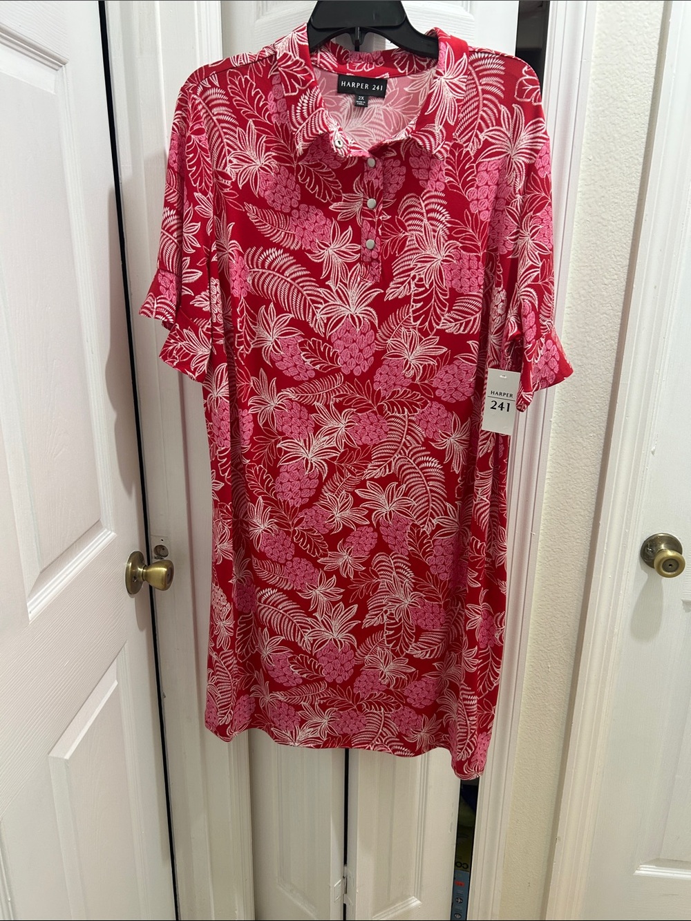 Harper Pink and Red Tropical Polo Shirt Dress